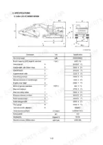 hyundai-r210nlc-7a-crawler-excavator-service-manual-specs-22.webp Hyundai R210NLC-7A excavator mono boom specifications diagram and dimension table with operating weight and performance data.