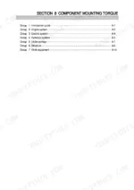 hyundai-r55-7-crawler-excavator-service-manual-torque-395.webp Hyundai R55-7 service manual Section 8 Component Mounting Torque table of contents listing groups 1 through 7.