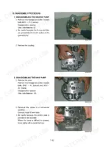 Hyundai R55W-7A disassembly procedure for the geared pump and main hydraulic pump with step-by-step photos.