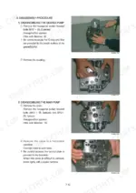 Hyundai R55W-9 disassembly procedure for geared pump and main pump with step-by-step instructions and component photos.