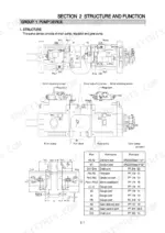 hyundai-r800lc-7a-crawler-excavator-service-manual-system-diagram-40.webp Hyundai R800LC-7A main pump device structure diagram, regulator, gear pump, and port size specification table.