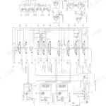 Hyundai Robex 28-7 hydraulic circuit diagram showing main control valves, travel motors, cylinders, and oil cooler connections.