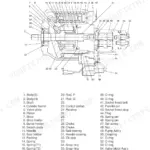 Hyundai Robex 75-7 hydraulic pump exploded view diagram and numbered parts list including shaft, piston, and valve block.
