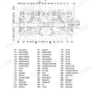 Hyundai R250LC-3, R250NLC-3 main pump exploded view diagram with numbered component parts list.