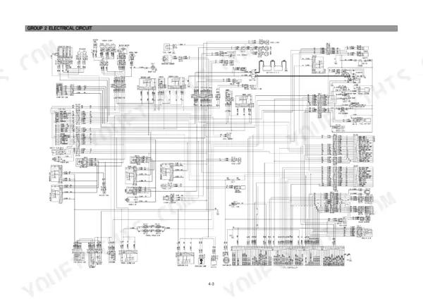Hyundai R290LC-3, R290NLC-3, R290-3 electrical circuit wiring diagram showing fuses, relays, and controller connections.