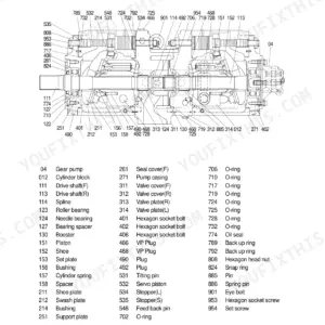 Hyundai R450LC-3, R450-3 main pump exploded view diagram and parts list with component labels.