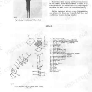 John Deere 110, 112 exploded view of Kohler engine cylinder head, valves, and breather assembly with parts list.
