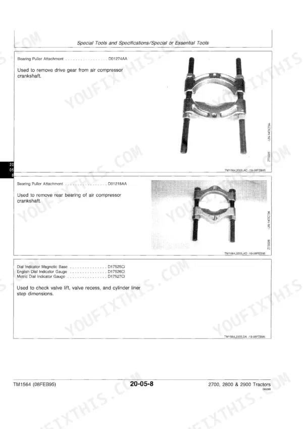 Engine repair page from the John Deere 2700 to 2900 tractor technical manual