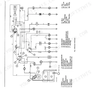 John Deere JD301, JD401 electrical system wiring diagram showing battery, starter motor, solenoid, and key switch connections.