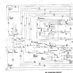 John Deere 3325, 3365 electrical schematic from the Wiring Schematics group, showing the starting circuit with key switch, TDC module, and relay callouts.