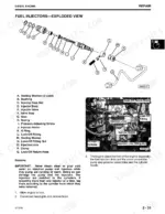 john-deere-355d-lawn-and-garden-tractor-technical-manual-tm1771-exploded-view-59.webp John Deere 355D diesel engine fuel injector exploded view diagram, parts list, and removal procedure steps.
