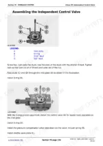 john-deere-6405-6605-repair-manual-6a06c-hydraulic-control-valve-1069.webp John Deere 6405 independent control valve assembly showing inlet plate, O-ring and stud positions for loader mast operation.