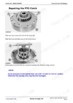john-deere-6405-6605-repair-manual-6a06c-pto-clutch-repair-770.webp John Deere 6605 rear PTO clutch repair with cover cap screws removed and spring compression tool in place.
