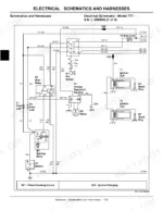 john-deere-777-797-max-frame-z-trak-mower-technical-manual-tm2077-wiring-136.webp John Deere 777, 797 electrical schematic showing starting, ignition, and charging circuits with key switch and starter relay.