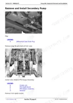 john-deere-8100t-8410t-track-tractor-repair-manual-hydraulics-955.webp John Deere 8100T-8410T secondary pump removal: differential drain plug, center link, PTO shield, and PTO output assembly.