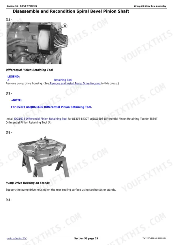 Final drive and drive system service page from the John Deere 8x30T track tractor repair manual