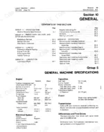 john-deere-jd310-loader-backhoe-technical-manual-tm-1036-specs-7.webp John Deere JD310 technical manual section 10 table of contents and general machine specifications for engine, capacities, and drivetrain.