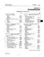 john-deere-jd770-motor-grader-technical-manual-tm-1123-wiring-129.webp John Deere JD770 transmission section table of contents listing controls, housings, gears, shafts, and hydraulic components.