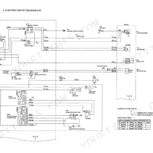Kobelco SK15MSR, SK16MSR electric circuit diagram showing fuse box, starter motor, glow plug, and cab accessory wiring.