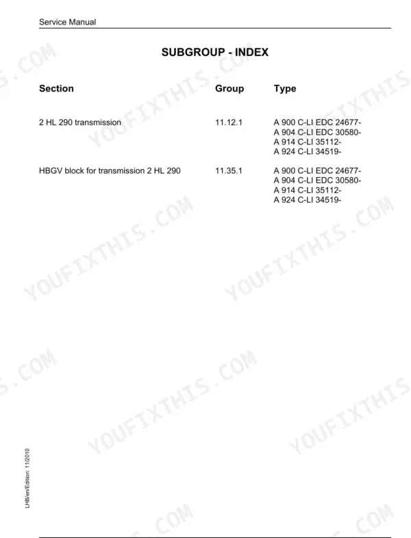 Liebherr A 900 C to A 924 C service manual - Group 11, two speed gear box, page 2021