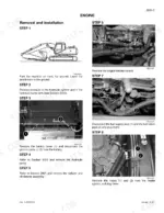 link-belt-160-lx-crawler-excavator-service-manual-1031-procedures-39.webp Link-belt 160 LX engine removal and installation procedure steps 1-8, showing battery, throttle, fuel lines, and heater hoses.
