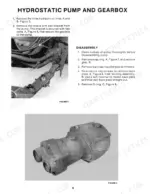 new-holland-114-windrower-pivot-tongue-service-manual-40011410-page-6.webp New Holland 114 hydrostatic pump and gearbox disassembly procedures, including hydraulic line and bracket removal steps.