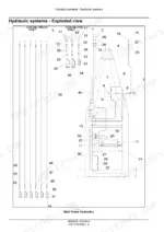 new-holland-1740-2340-2850-3350-3850-4350-repair-manual-air-cart-84329222-hydraulic-exploded-view-114-1.webp Exploded view of the main frame hydraulics with numbered lines and fittings