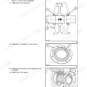 New Holland BB940, BB950, BB960 plunger crank drive shaft bearing installation and cover assembly procedures.