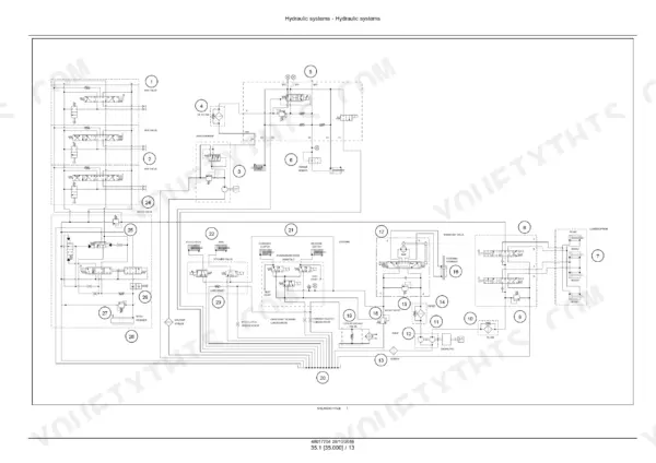 New Holland Boomer 54D CVT full-page hydraulic circuit schematic in ISO symbols with 28 numbered components