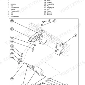 New Holland CSX7040, CSX7050, CSX7060, CSX7070, CSX7080 exploded view of the upper sieve levelling system motor and components.