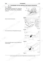 new-holland-d150-crawler-dozer-repair-manual-604-13-517-00-procedures-76.webp New Holland D150 torque converter removal procedure, showing ignition switch, lower guard, and transmission oil drain plug locations.