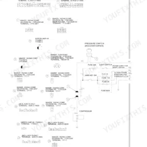 New Holland E215BJ E215BJLC electric diagram, air conditioner circuit with connector part numbers, wire color codes and fuse box