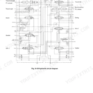 New Holland E225BSR hydraulic circuit diagram with travel, swing, boom and arm sections and port labels