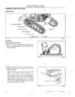 Undercarriage component overview with numbered callouts for the upper and lower rollers, front idler, idler adjuster, sprocket, travel motor and slewing bearing, followed by the rubber crawler removal procedure