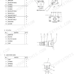 Components system page for the selector valve, with the numbered parts list and quantity column beside the sectional drawing