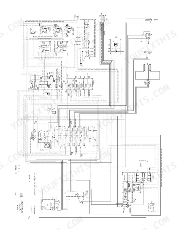 New Holland EC130 hydraulic system diagram showing boom, stick, bucket cylinders, and auxiliary hammer circuit connections.