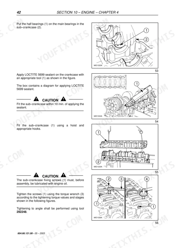 New Holland FX30-FX60NA crankcase bolt multi-stage torque procedure diagram