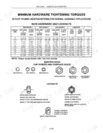 new-holland-l250-l255-skid-steer-loader-repair-manual-torque-17.webp New Holland L250, L255 minimum hardware tightening torque table for inch bolts, locknuts, and grade identification diagrams.