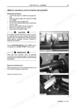 new-holland-lm740-telehandler-service-manual-87708184b-procedures-44.webp New Holland LM740 engine and radiator removal procedure, showing starter switch, fuse box, cold start device, and earth strap.