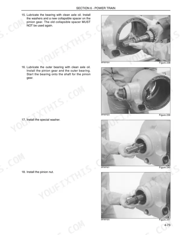 Power train procedure for the pinion gear assembly and the differential lock fork