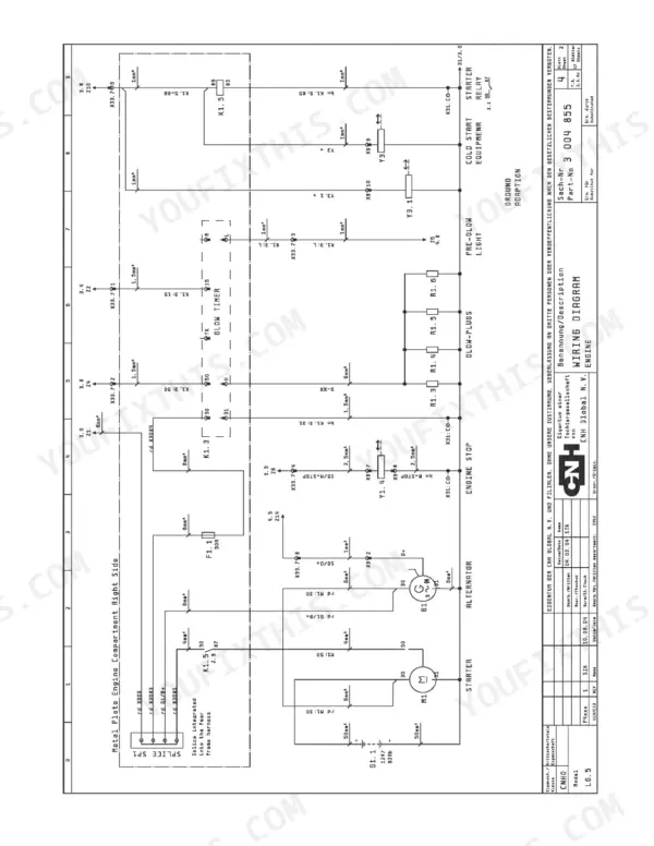 New Holland LW50B, LW80B engine wiring diagram showing starter, alternator, glow plugs, and engine stop solenoid circuits.