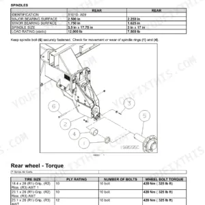 Rear rim specification table - wheel bolt torque 440 Nm (325 lb ft) on the 12,000 lb rated rim and 217 Nm (160 lb ft) on the 7,500 lb rim, with load ratings and rim weights