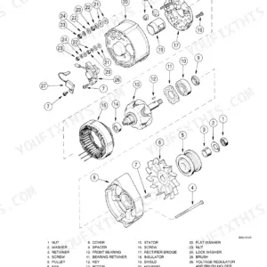 New Holland RG140.B, RG170.B, RG200.B exploded view diagram of the 45 ampere alternator components and parts list.