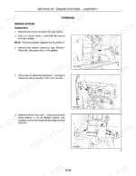 new-holland-t1010-t1030-t1110-tractor-repair-manual-87739177-procedures-98.webp New Holland T1010, T1030, T1110 engine access disassembly procedures, including radiator drain and hood hinge removal diagrams.