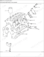 new-holland-tb100-tractor-parts-manual-engine-cooling-fuel-120.webp New Holland TB100 exploded view of the emissionized engine block assembly, showing cylinder liners, main bearing caps, and bolts.