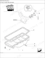 new-holland-tm135-tractor-parts-manual-engine-50.webp New Holland TM135 exploded view of engine oil sump, oil pan, gasket, and oil filler cap components.