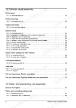 perkins-2000-series-6-cylinder-diesel-engine-workshop-manual-tpd-3245-page-4.webp Perkins 2000, Perkins 2000 table of contents for cylinder head, valve, and piston connecting rod assembly procedures.