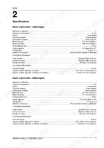 perkins-2806c-e16-6-cylinder-turbocharged-diesel-engine-shop-manual-tsd3450e-specs-17.webp Perkins 2806C-E16, 2800 engine specifications table listing bore, stroke, oil capacity, and coolant data for 2306 and 2806 models.