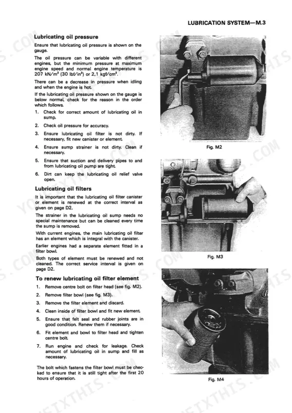Perkins 3.152, D3.152, 3.1522, 3.1524, T3.1524, D3.152M, 3HD46 lubrication system oil pressure and filter replacement procedures.