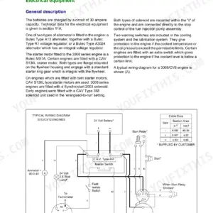 Perkins 3008 / CV8 electrical equipment description, wiring diagram, and cable data table.